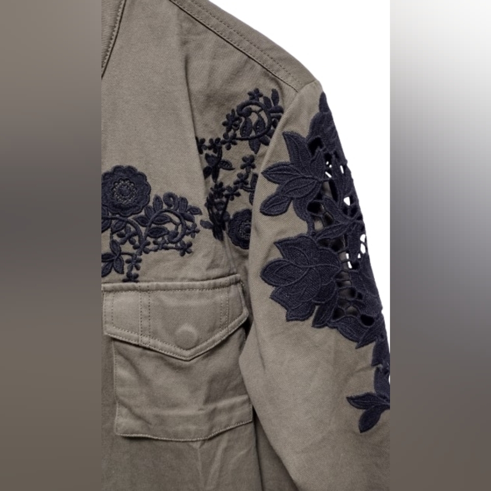 VENUS Olive Green Utility Jacket with Black Floral Embroidery – Size L - Picture 7 of 11